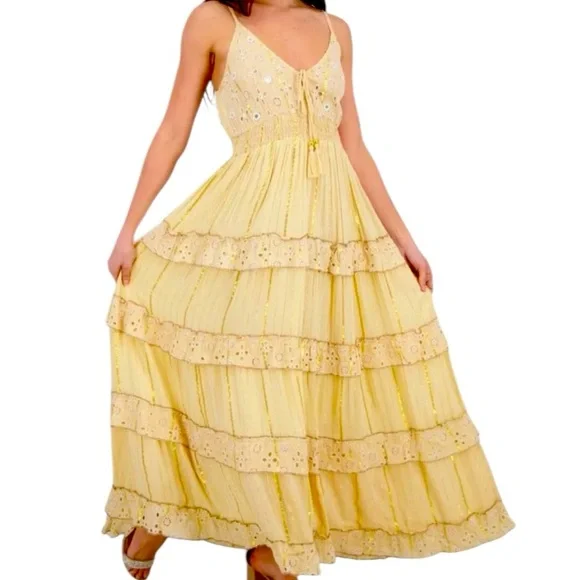 Advance Apparels Dresses | Beige Boho Maxi Dress Pearl Embellishment Made In India 25202 | Color: Cream/Tan | Size: Various | Reneesretailrx's Closet